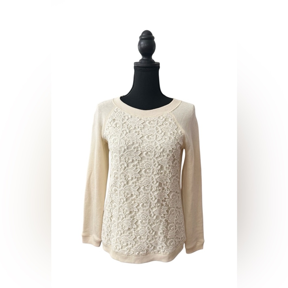 Talbots Cream Lace Front Sweater